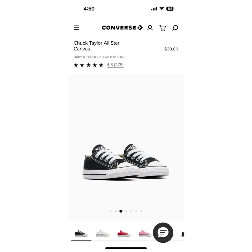 New Converse Infant Child Black Low Top Chucks Size 6 Retail $30